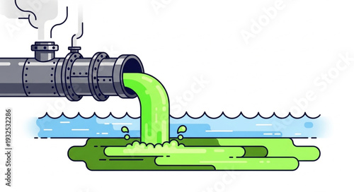 Polluted Water from Industrial Pipe.