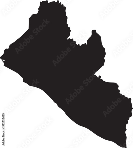 Black silhouette map of Liberia a simple vector illustration representing the countrys geography for travel or informational use isolated on a white background