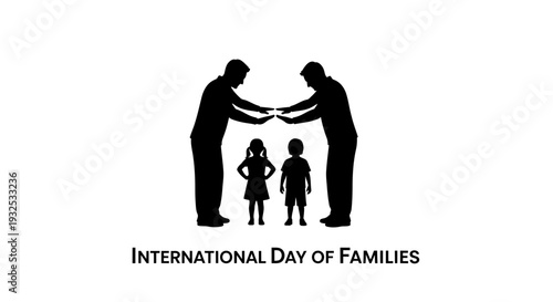 Diverse Family Silhouette: Two Fathers, Two Children, Unity, Love, Protection