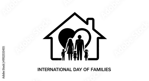 Family Icon Inside House Silhouette with Heart for International Day of Families