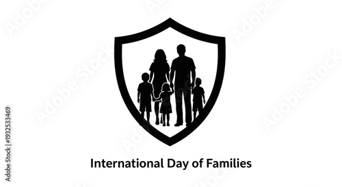 Family Protection Shield Icon, International Day of Families Silhouette