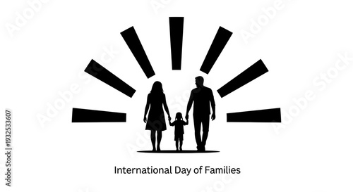Family Silhouette Walking Together with Sunburst Background - International Day of Families
