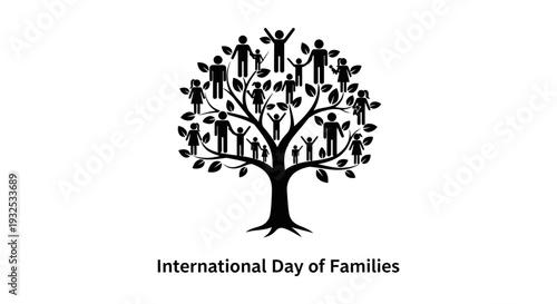 Family Tree Icon with People Silhouettes Celebrating International Day of Families