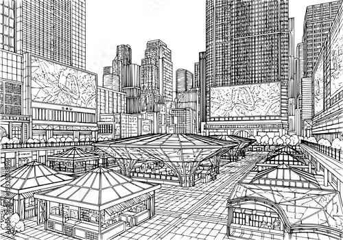 Modern cityscape with skyscrapers and urban architecture