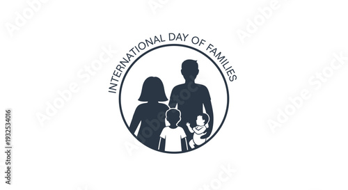 International Day of Families logo: silhouette of parents and children in circle