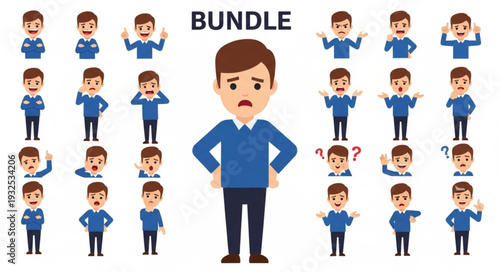 Bundle of diverse male character illustrations showcasing various emotions and expressions.
