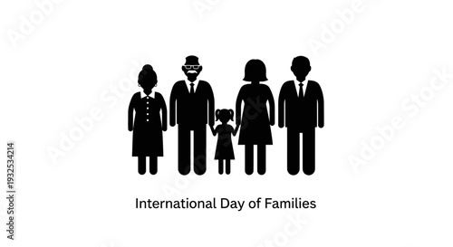 International Day of Families Silhouette Icon: Diverse Generations United