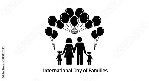 International Day of Families Silhouette Icon with Balloons