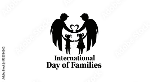 International Day of Families Silhouette Icon with Two Fathers and Two Daughters