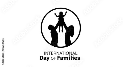 International Day of Families Silhouette Logo: Parents Lifting Child in Circle