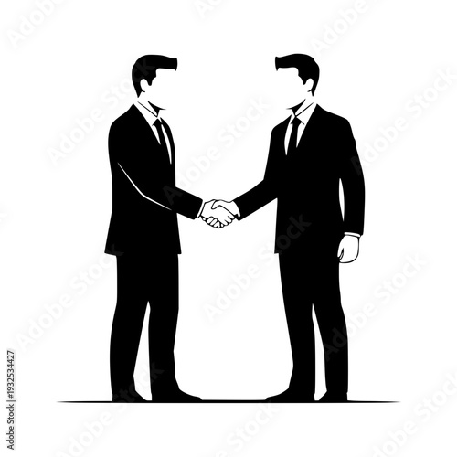 Silhouette of Two Businessmen Shaking Hands on White Background