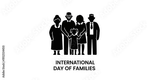 International Day of Families stick figure icon, diverse family group
