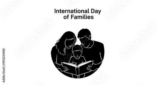 International Day of Families, Silhouette of Family Reading Book Together