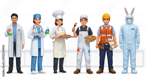Diverse group of professionals showcasing various occupations and roles in society.