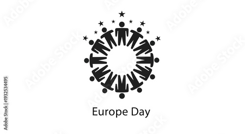 People United in Circle with Stars, Europe Day Concept