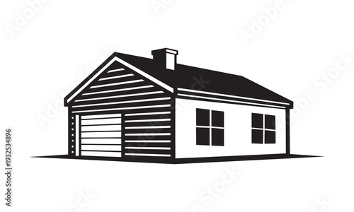 Small wooden shed workshop building line art vector illustration