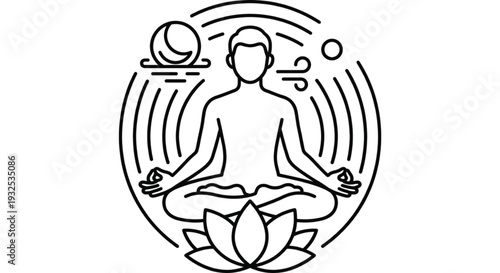 Person in meditation lotus position line icon for yoga and wellness
