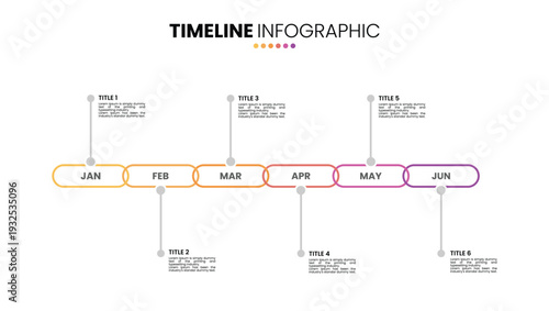 Chain timeline infographic 6 step, options, process. 6 month infographic presentation template