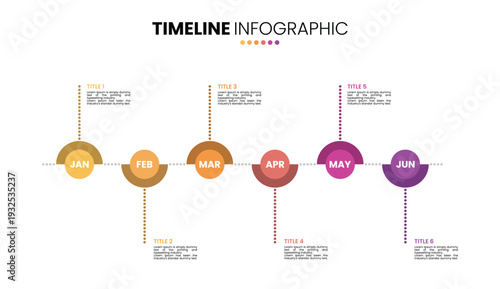 Circle timeline infographic 6 step, options, process. 6 month infographic presentation template