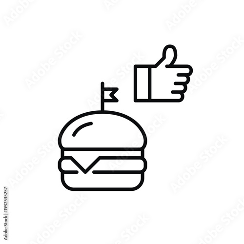 Cheeseburger and like. Fast food order approval, meal satisfaction positive customer feedback. Pixel perfect, editable stroke vector icon