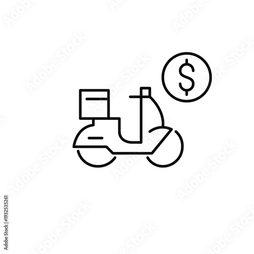 Food delivery costs. Moped and dollar. Pixel perfect, editable stroke vector icon