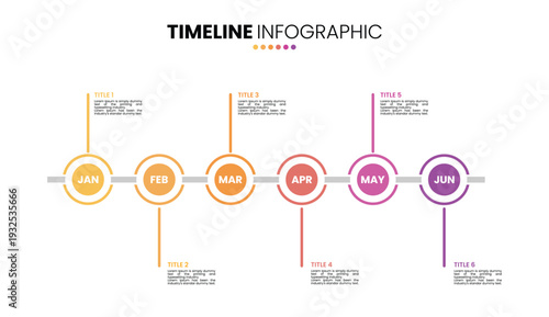 Circle timeline infographic 6 step, options, process. 6 month infographic presentation template
