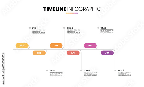 Rounded rectangle timeline infographic 6 step, options, process. 6 month infographic presentation template