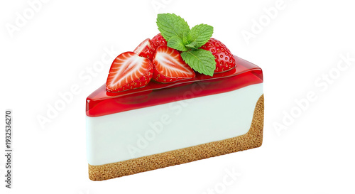 Slice of Strawberry Jelly Cheesecake with Mint