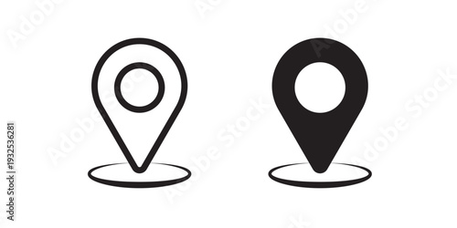 Location map pin icon set. GPS marker and navigation symbols in outline and solid style. Clean vector glyph pack.