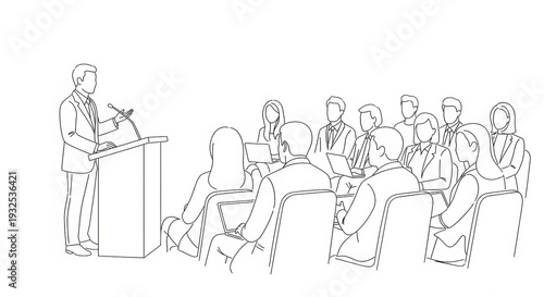 Speaker Presenting to Audience at Podium