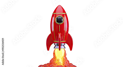 Red Rocket Launching with Fiery Exhaust