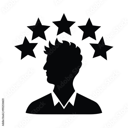 Man profile head with five stars above him representing excellence success achievement and best rating