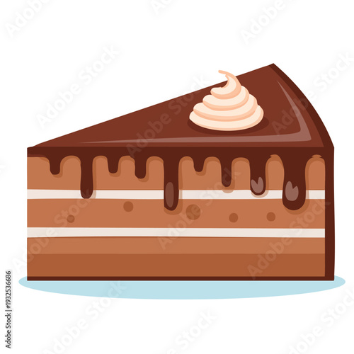 Sliced Chocolate Layer Cake with Whipped Cream Topping - Vector Illustration