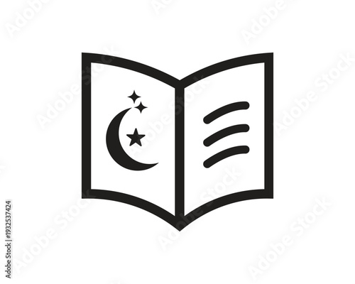 Islamic education and Quran reading icon. Ramadan study, Muslim prayer book and religious learning symbol. Solid black vector line icon.
