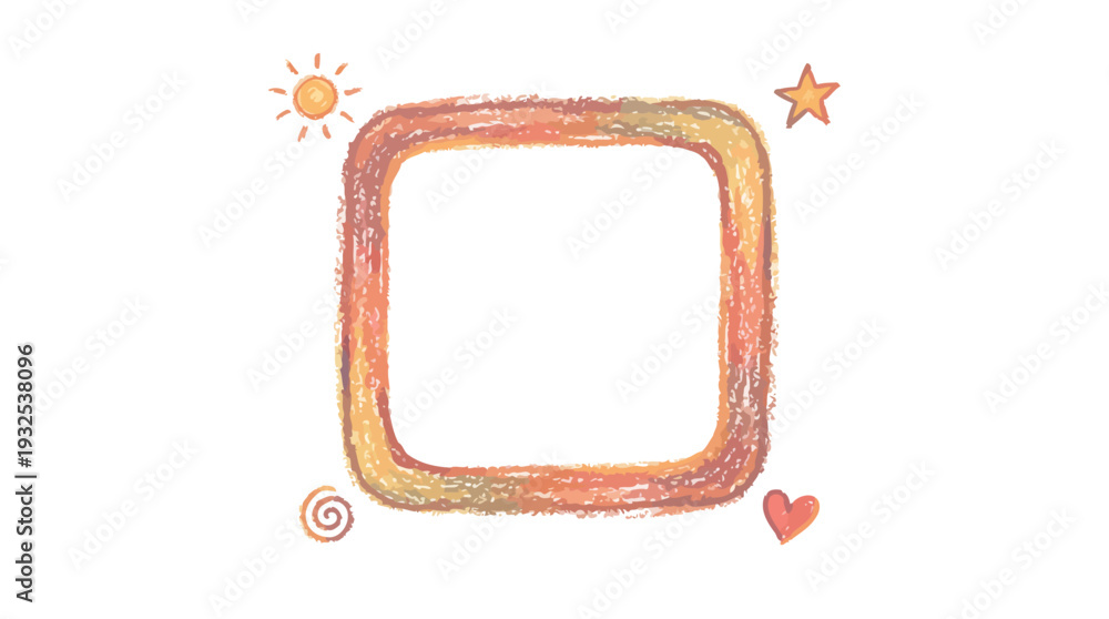 Fototapeta premium Colorful Crayon Frame Doodle with Sun and Heart. Vector Illustrations. EPS Editable