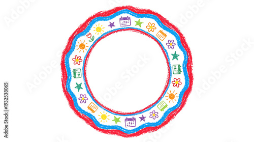 Colorful Circular Embroidered Textile Ring for Decoration. Vector Illustrations. EPS Editable