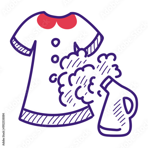 Dry steam cleaning clothing doodle icon vector isolated. Hand-drawn illustration of a professional dry cleaning. Wash and dry dress with steam.