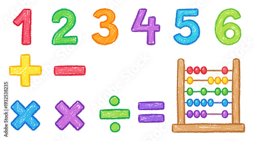 Colorful Math Numbers and Abacus for Learning. Vector Illustrations. EPS Editable