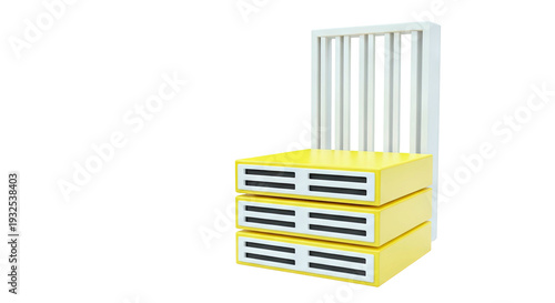 Yellow stack of drawers with white slatted back