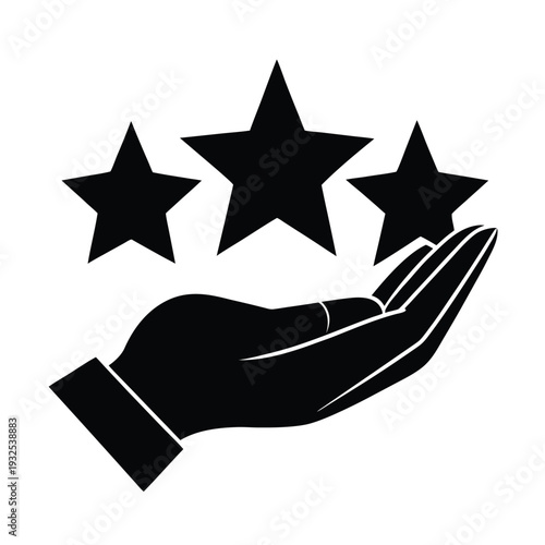 Three star rating presented on open palm representing trust and excellent customer care and support
