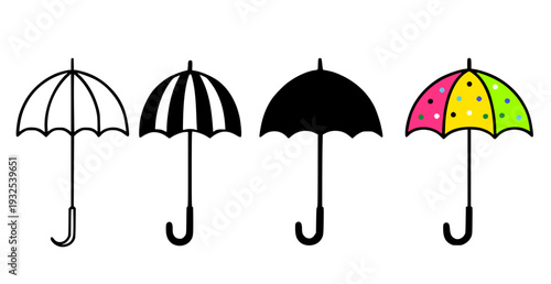 Set of 4 simple umbrella icons, transparent background PNG