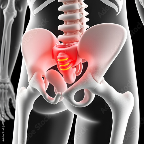 3D Medical Animation of Human Pelvic Bone Rotation and Ischial Spine Highlight