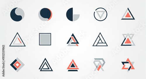 Geometric shapes and abstract designs in a minimalist style for modern branding.
