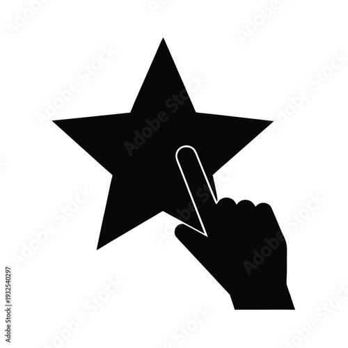 Hand touching star icon representing rating or feedback choice concept illustration graphic