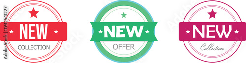 Three colorful new offer stamps on a white background