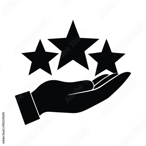 Hand holding three stars excellence rating customer satisfaction award achievement reward vector illustration