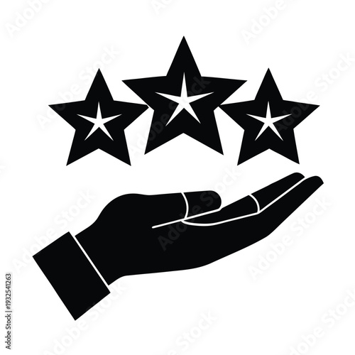 Hand holding three stars rating excellence customer satisfaction award achievement reward vector graphic