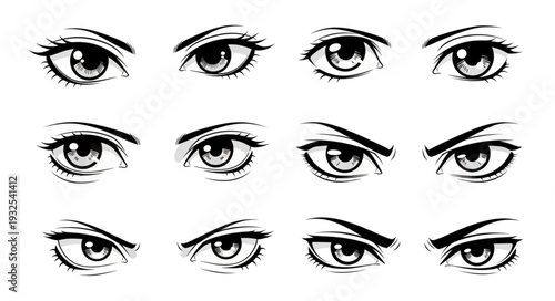 Various artistic illustrations of human eyes with different expressions and emotions.