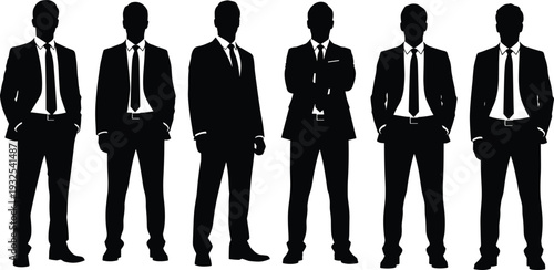 Silhouettes of people in business suits standing corporate identity professionalism teamwork poses design illustration