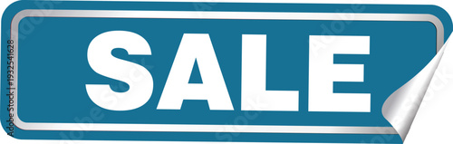 A blue sale sticker with a curled corner